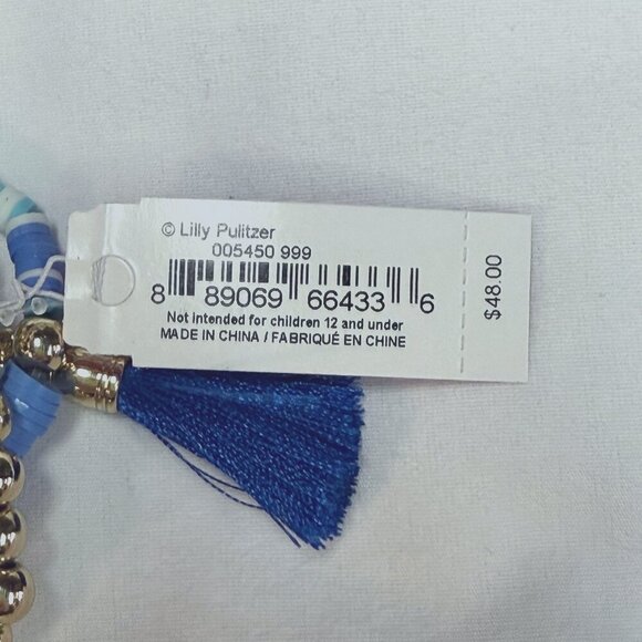 Lilly Pulitzer Beaded Stretch Bracelet Set Blue/Gold NWT w/ Pouch EUC - Picture 3 of 6